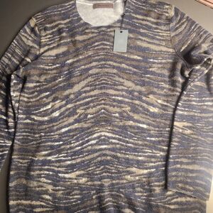 John Varvatos Blue and Tan Crewneck Sweater